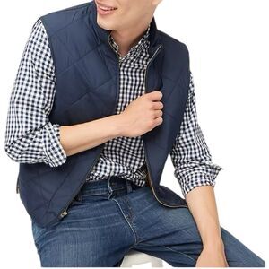 J Crew Vest Mens XL Blue Quilted Walker Full-Zip Equestrian Preppy Outdoors